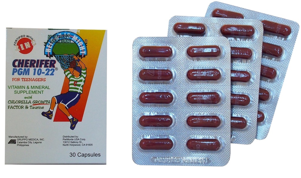 CHERIFER kapsle se zinkem, dvojité Chlorella růstový faktor & Taurin PGM 10- 22 (30 kapslí)