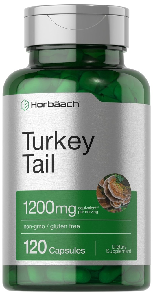 Horbäach Turkey Tail Houba Kapsle 124; 1200mg Dublin 124; 120 Count Dutch 124; Non- GMO a gluten Free Extract