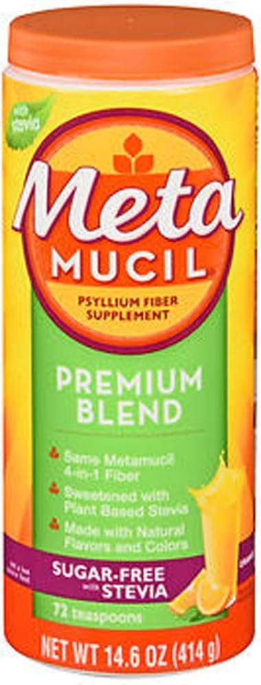 Metamucil Premium Směs Psylium Fiber Powder Sugar- Free with Stevia Orange - 14.6 oz