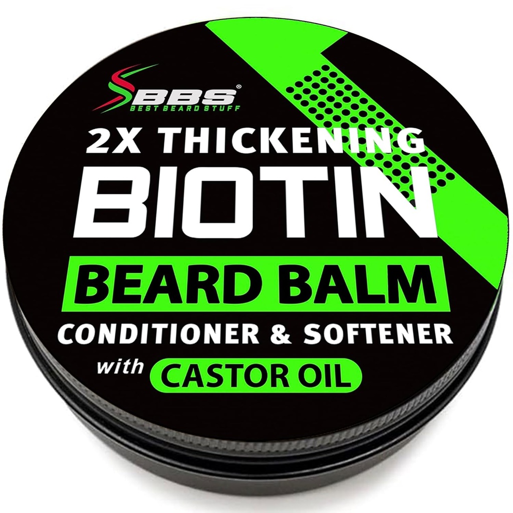 Biotinový balzám pro muže - 2X Tenčení pro vdovu a knír - Organický knír vosk s Castor Oil & Meadowfood - Hydratační obličejový růst vlasů Balzám & Leave-In Conditioner