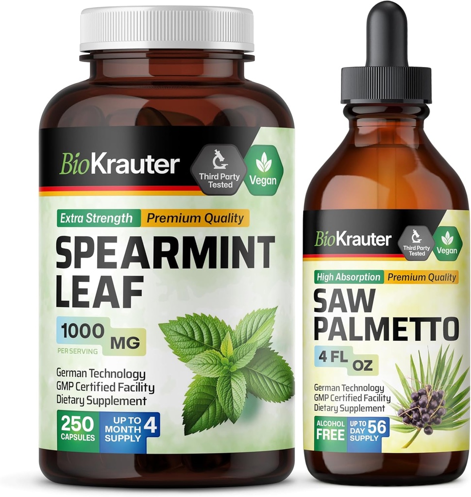 BIO KRAUTER Spearmint 250 Kapsle & Saw Palmetto tinktura 4 Fl. Oz.