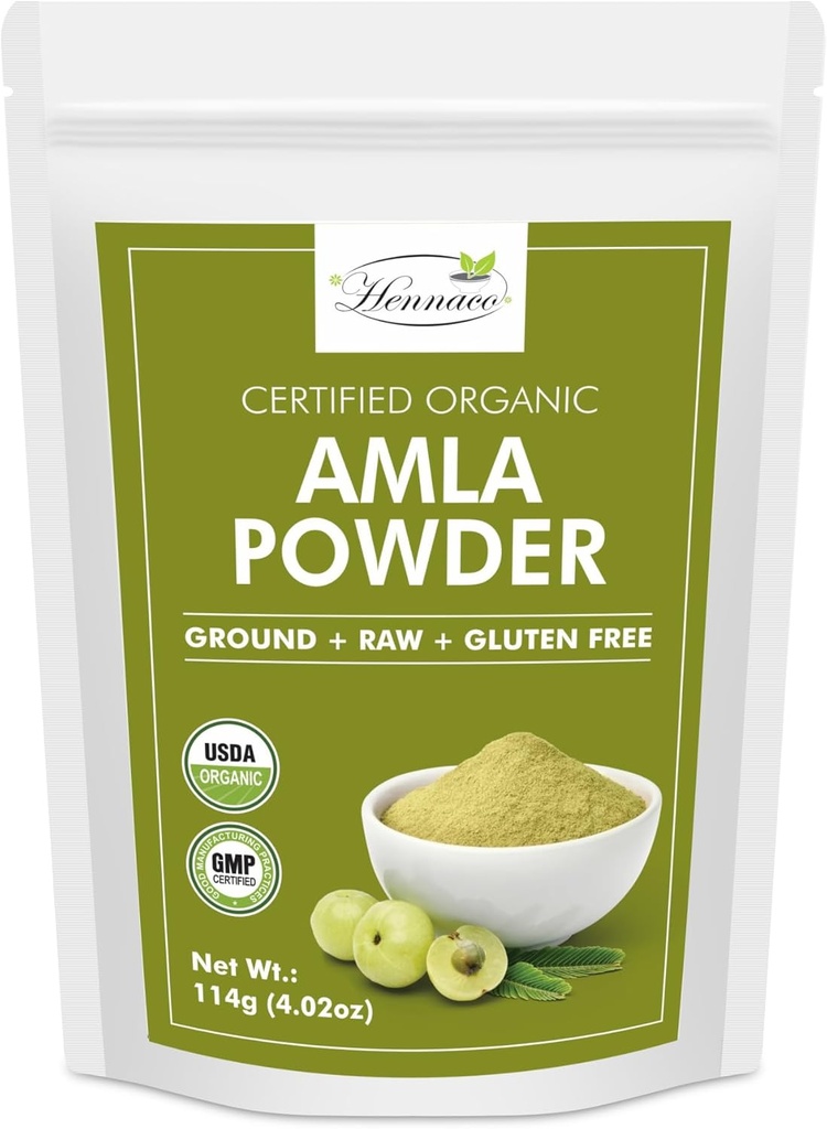 ennaco Organic Amla Powder 124; Amla Powder for Cooking, Smoothies, and Juices Officies 124; Resealable Zip Lock Pouch Pouch 124; USDA Organic Official 124; Pure & Natural Indian Gooseberry Powder 124; 114 Grams (4 OZ)