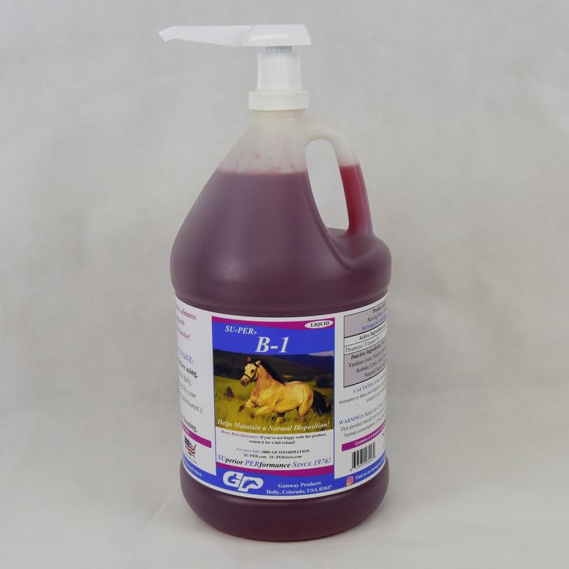 SU-PER B-1 Koňský Calming Dodatek - Koňský vitamin B-1 Support Horse Calmer Liquid - Appetite Booster dodatek pro koně - 1 Gallon + čerpadlo, 4 měsíční dodávka