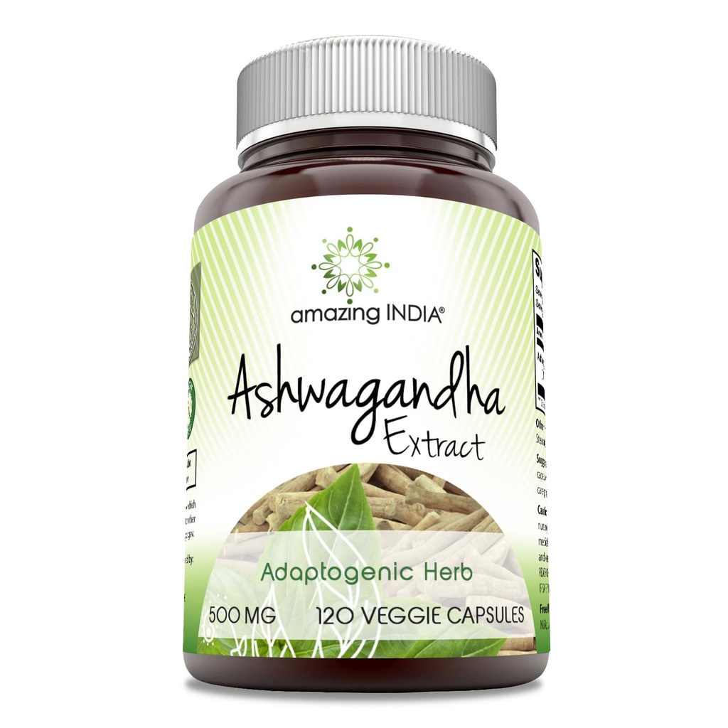 Úžasné Indie Ashwagandha 500 mg Veggie Kapsle dodatek 124; Vyrobeno s přírodní Ashwagandha 124; Non-GMO credi124; gluten zdarma (120 Počet)