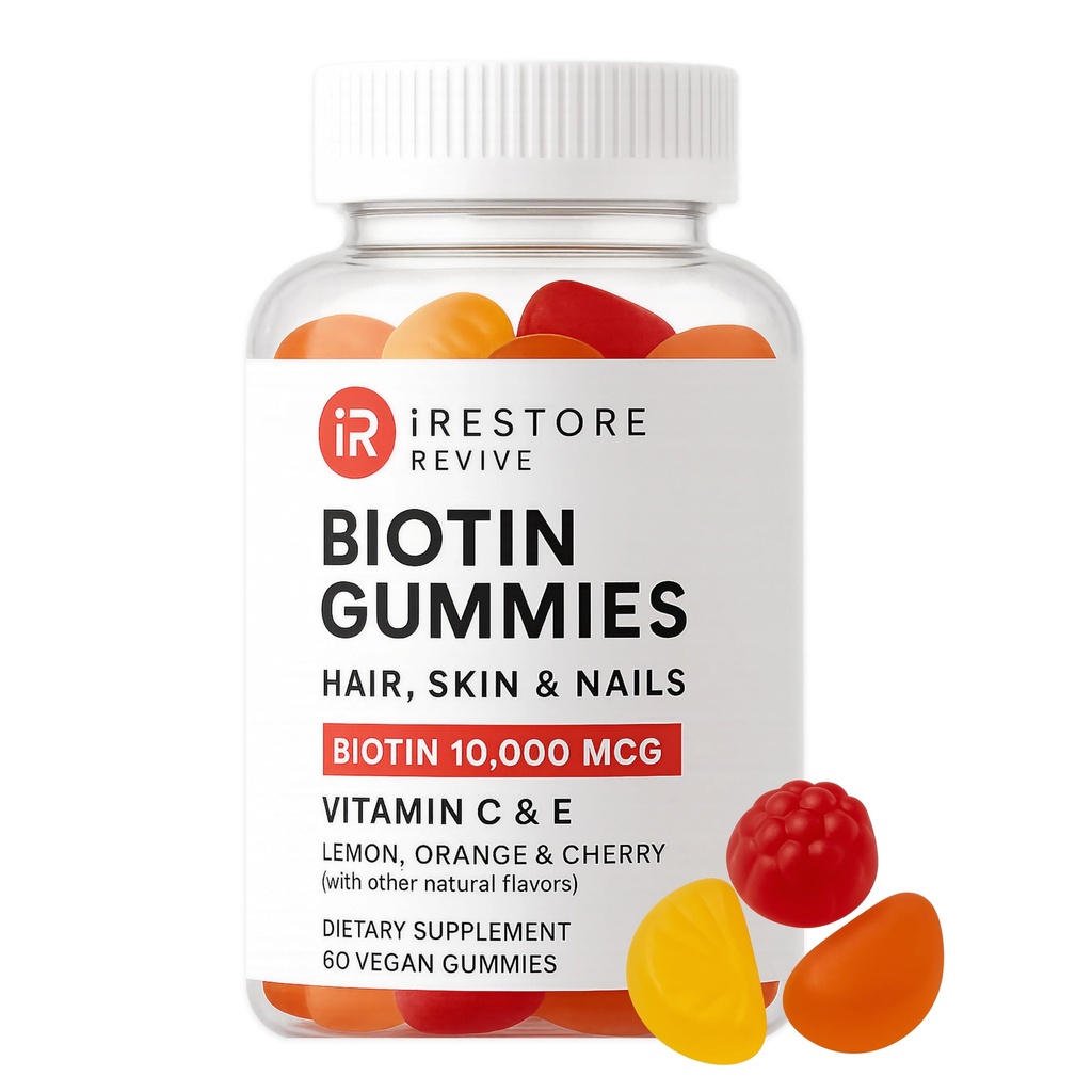 iRestore Hair Gummy Vitamíny, Vegan Biotin Gummies pro vlasy Kůže a nehty Gummies, Vlasové gumy, Biotin Gummies pro růst vlasů Biotin Vitamíny Vlasové Vitamíny pro ženy a muže, Biotin 10000mcg