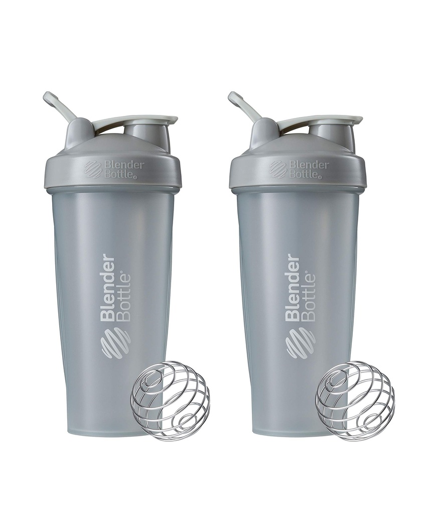 BlenderBottle Classic Shaker Bottle Perfect for Protein Shakes and Pre Workout, 28- Ounce (2 Pack), Pebble Grey