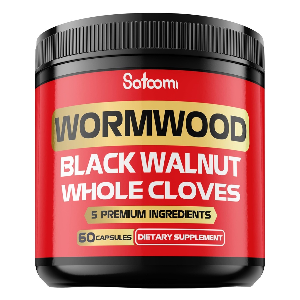 Satoomi 5 in 1 Wormwood Kapsle Dodatek - Extrahované z černého vlašského ořechu, celé hřebíky, kurkuma a Berberine HCl - imunitní systém a stravovací zdraví - 60 Kapsle
