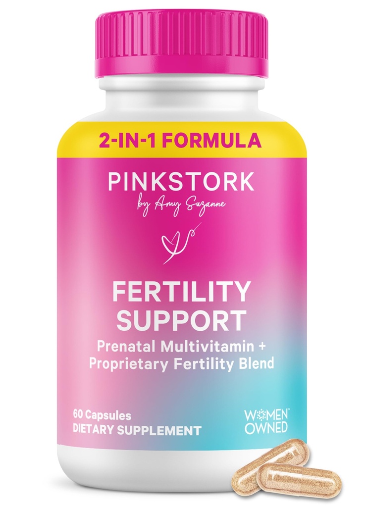 Pink Stork Fertility Doplňky pro ženy curren124; 2-in-1 Conception Support with Inositol, Vitex & Vitamins curren124; Regularita cyklu, Hormon Balance & Reproduction Wellness 124; 60 Kapsle
