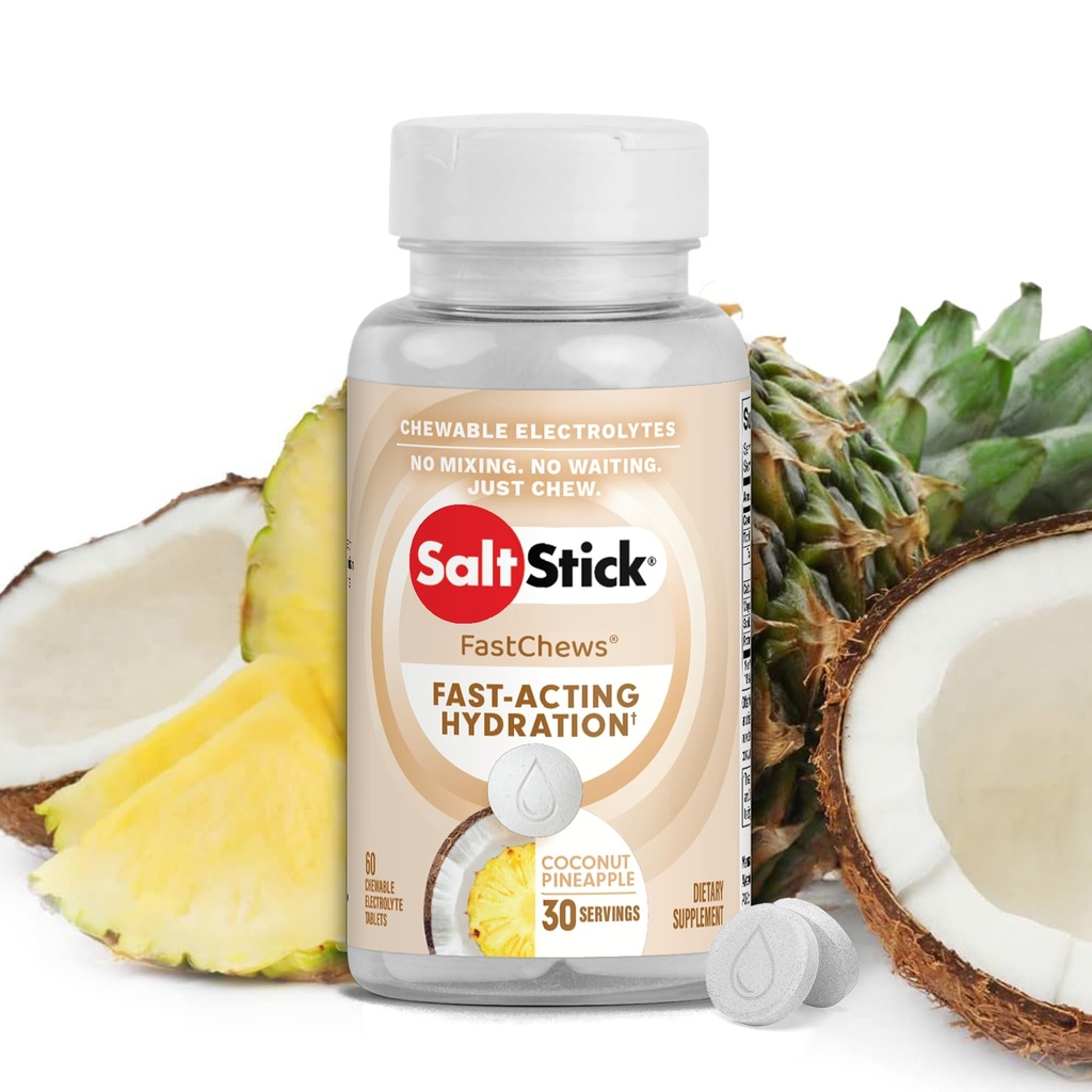 Saltstick Electrolyte FastChews - 60 Coconut Ananas Chewable Electrolytes - Salt Tablety pro běh a hydrataci, Electrolyte Chews - 60 Počet