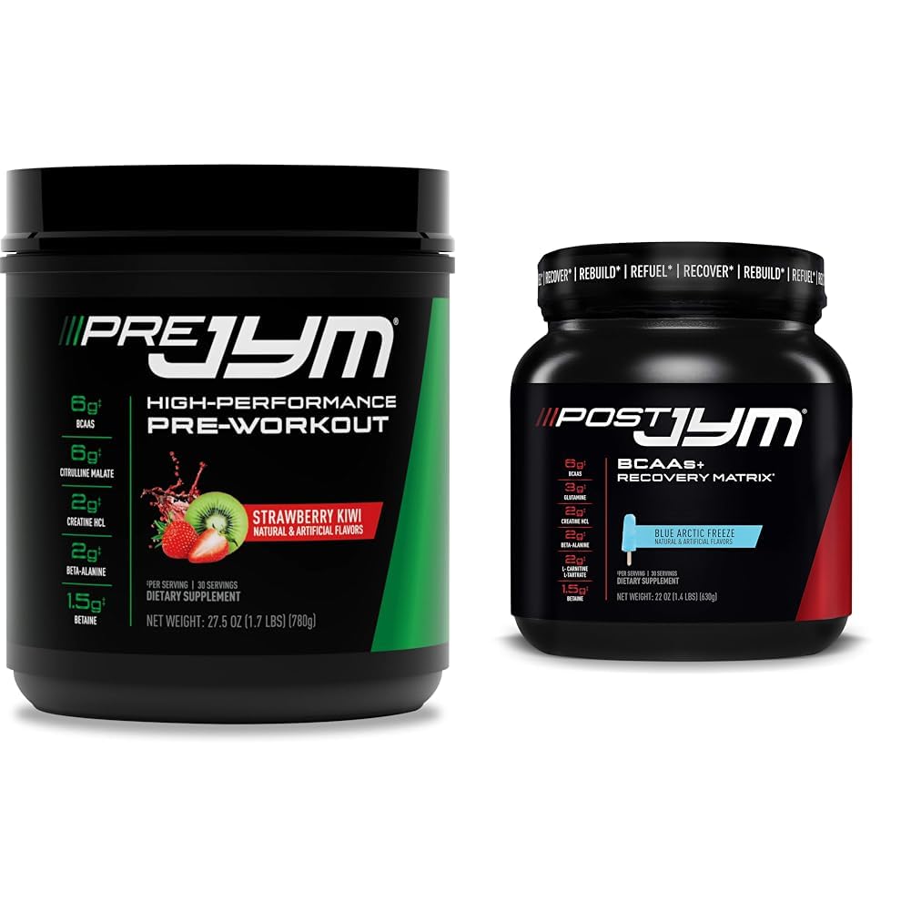 JYM dodatek Věda PRE JYM 30 Doručování - Strawberry Kiwi & Post- Cvičení s BCAA, glutamin, Creatine HCL, Beta- Alanin a další, Blue Arctic Freeze, 30 Servings, 22 Oz
