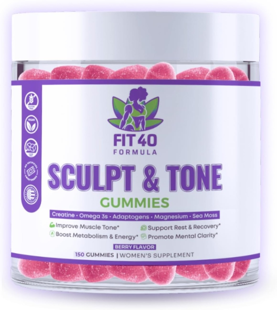 Sochař & Tone Gummies pro ženy 40 + 12 4; Creatine, Magnesium, Tart Cherry & Sea Moss 124; Podpora peri- Menopauzy, Energie & Post & Workout Recovery 124; 150 Veganské gumy