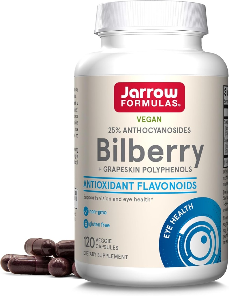 Jarrow Applicas Bilberry & Grapeskin Polyfenols Kapsle - 120 Počet - Bilberry dodatek pro oči - Antioxidant dodatek - Pro zdraví očí - Vegan - Non- GMO