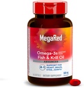MegaRed Omega 3 Rybí olej dodatek + Krill Oil 500mg, Advanced 4in1 EPA & DHA Omega 3 Tučné kyselé Softgely (140cnt láhev), fosfolipidy, podporuje mozek očí kloubu a srdce zdraví