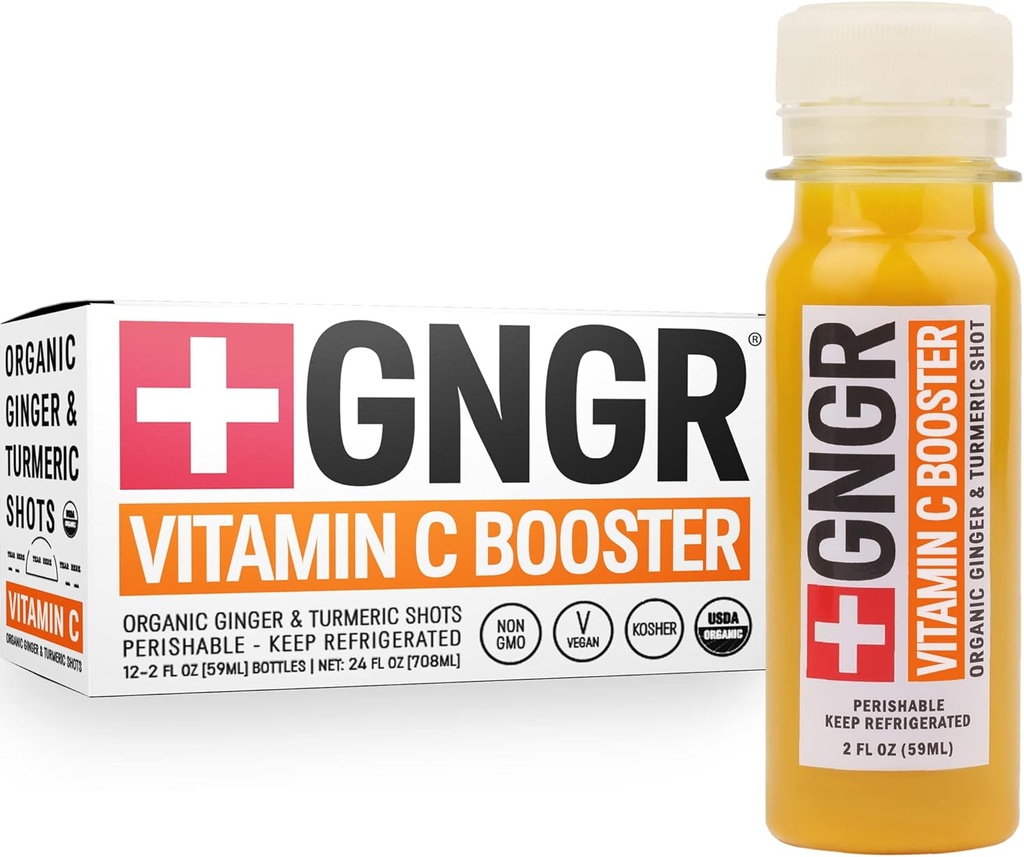 + GNGR Vitamin C Imunity Booster Cold- Pressed Ginger Shot with Turmeric, Cayenne, Acerola, Imunity Shot with Peruvian Ginger Juice for all Natural Imunity & Digestive Support 2 fl oz (Pack of 12)