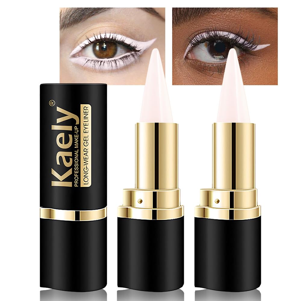 Kaely 2Pcs Quartz Queen White Gel Eiliner Pencil, přírodní krém oko Liner vodotěsný šmouha důkaz, Matte Waterline Eyeline Eyesiner Eyeshadow Stick, světlé oko make-up, Vegan & Cruelty- zdarma