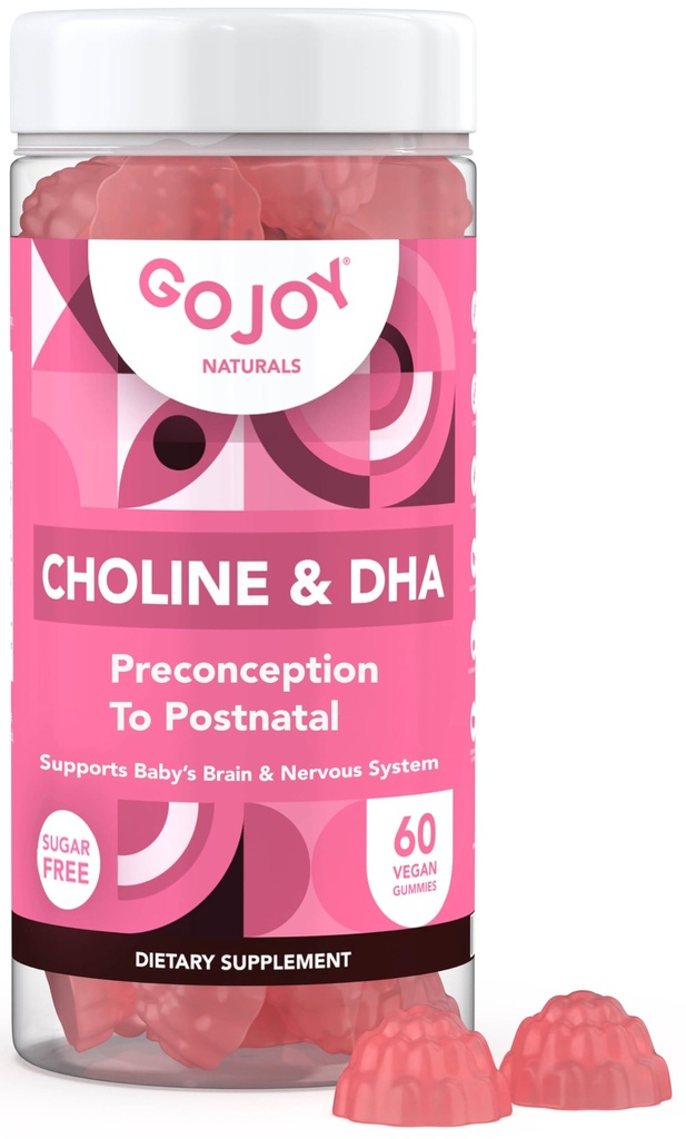 Prenatální Cholin & DHA Gummies - Představa pro postnatální Gummy doplněk vitamínu pro těhotné ženy - Sweeced s Monk Fruit - třetí strana Testováno - Non GMO, Gluten Free, Vegan