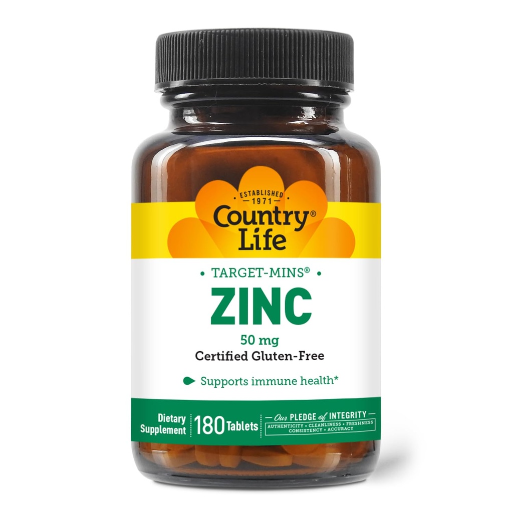 Country Life Target- Mins Zinek 50 mg 180 tablet - Zinek doplňky pro imunitní zdraví - Zinek 50mg - Zinek Podpora