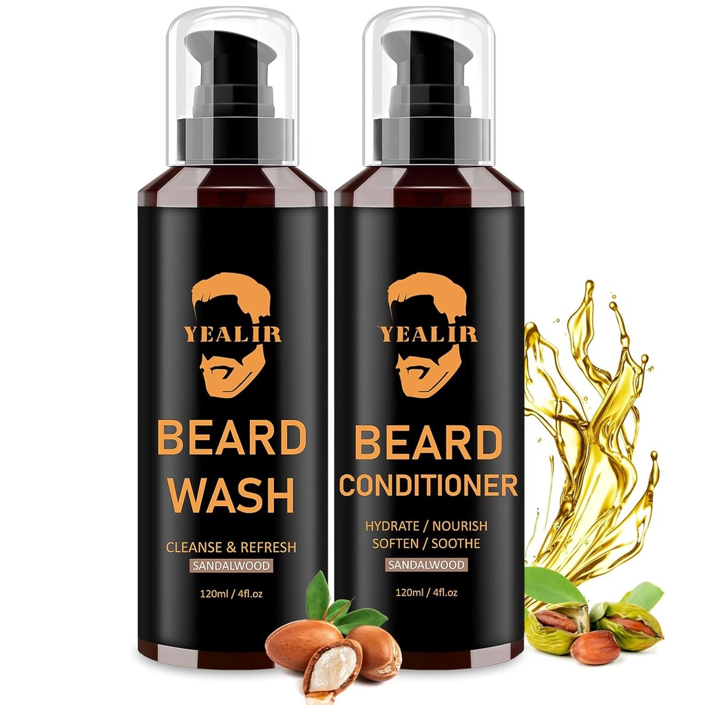 Mycí a kondicionér pro muže - Soften & Hydrate s Argan & Jojobový olej - Ovládání Tandruff & Svědění pro čerstvé, hladké a tangle-Free Beard - 2-Pack (4oz každý)