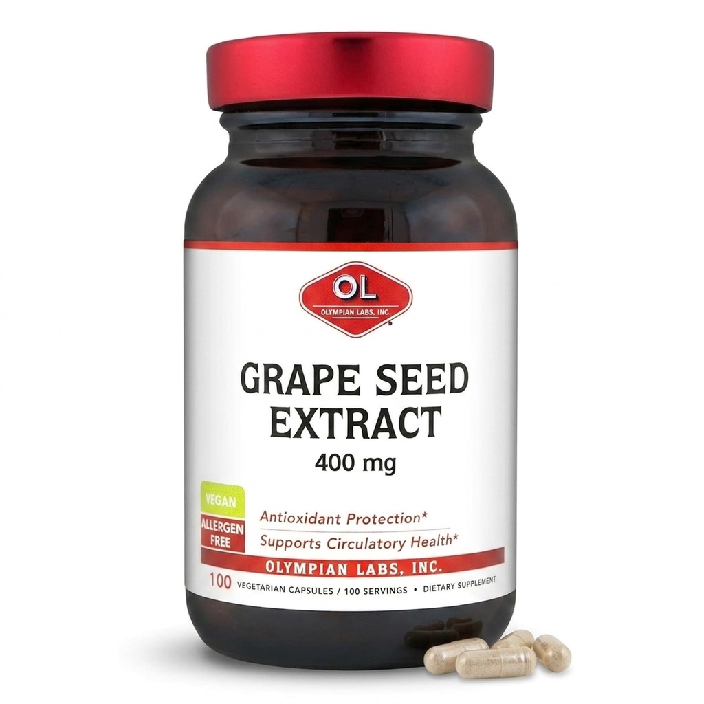 Olympian Labs Grape Seed Extract 400mg Vegan Kapsle 124; Podporuje srdce a imunitní zdraví, Antioxidant - 100 Počet