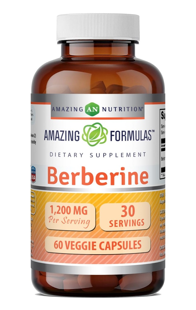 Úžasné doplňky Berberine 124; 1200 Mg na servírování 124; Veggie kapsle 124; Non- GMO 124; gluten- Free 124; Made in USA (60 Počet, 1 balení)