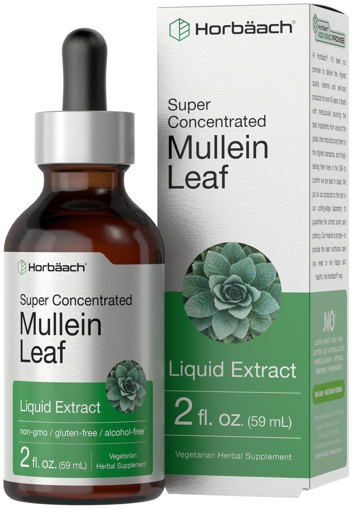 Horbäach Mullein Leaf Extract Kapky 124; 2 fl oz crust 124; Alkohol zdarma tekuté tinktury 124; Vegetarian, Non- GMO & gluten zdarma bylinný dodatek