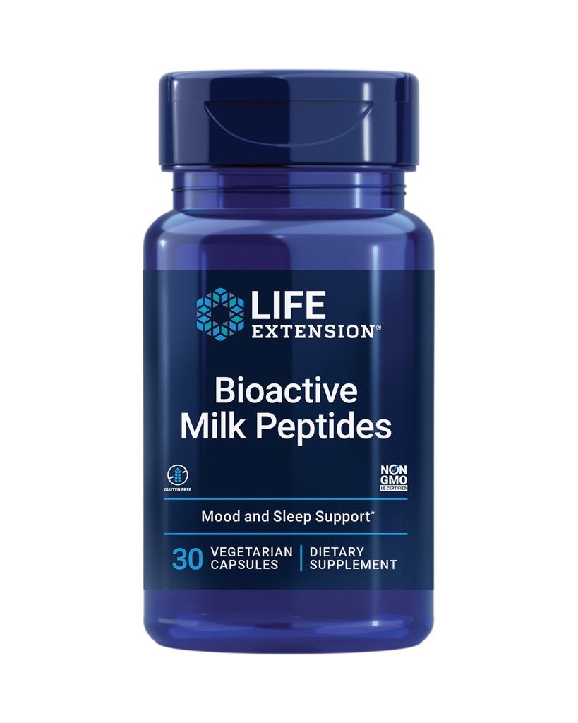Life Extension Bioactive Milk Peptides, Zdravé Mood Support, Spánek, Relaxace, Mléčné peptidy, Casein decapeptide, Hormone- Free, Gluten- Free, Non- GMO, Vegetariánské, 30 Kapsle