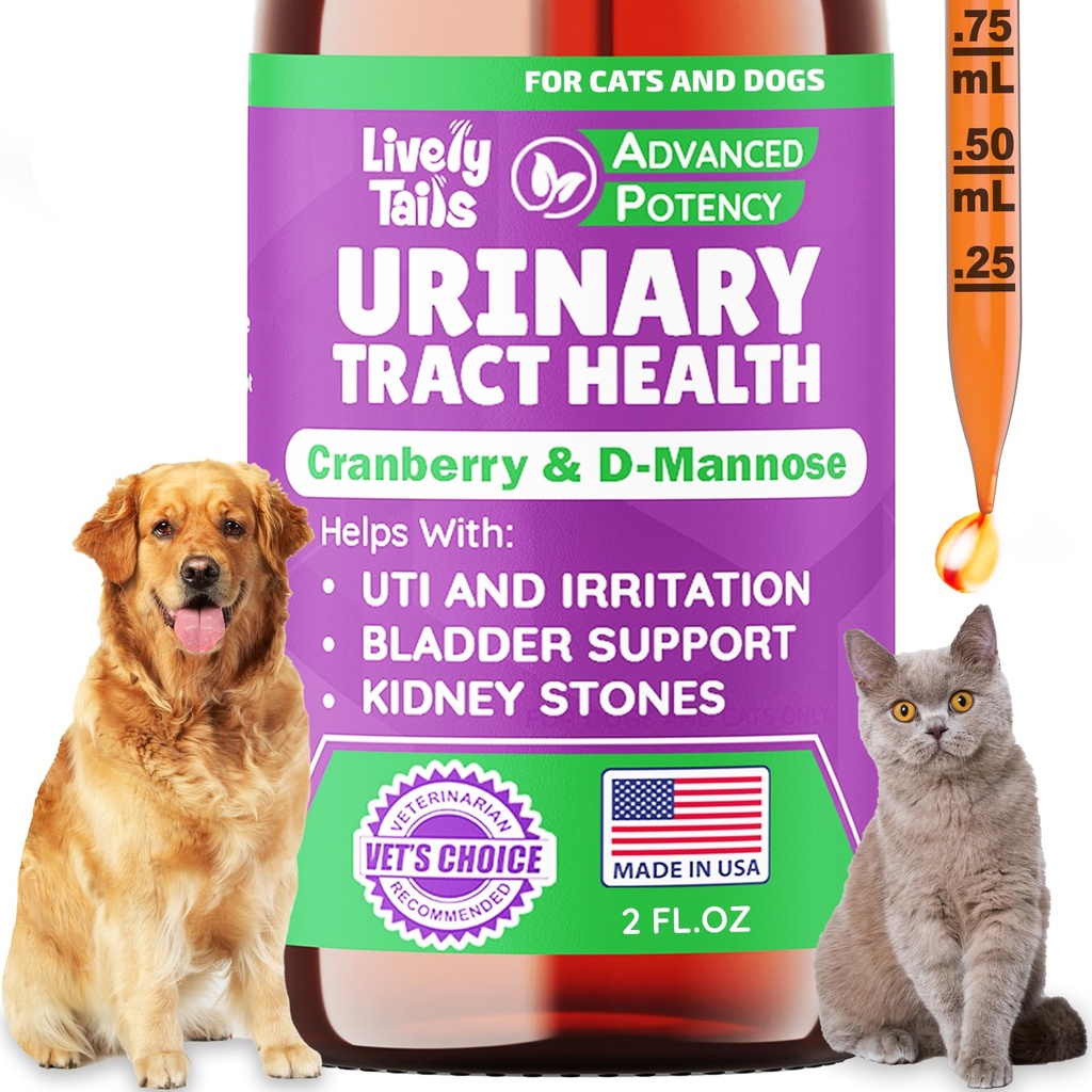 Natural Dog & Cat UTI Léčba s Cranberry & D-Mannose, močová měchýř, Ledviny, Inkontinence Podpora, Zdravá močová trakt pro psy, Nejlepší kočka Močová Trakt Infekční léčba, Easy- to- Use kapky, 2 oz
