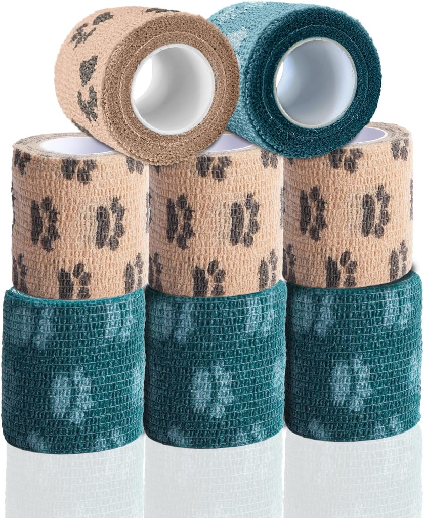 Samotná adhezivní náplast - Vet wrap pro psy No Chew - Medical Cohesive bandage Wrap for Wound Care, Paw Care, První pomoc, Vet Tape for Pet Birds Cat Horses (2 Inch, 8 Rolls, 8 Barvy)