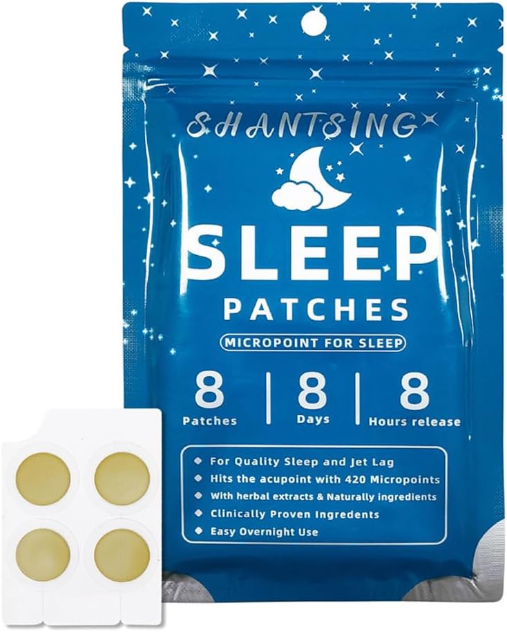 Sleep Patches pro dospělé, Jat Lag Podpora spánkové pomůcky Záplaty s 420 Hyaluronic kyselé mikrobody, Aplikujte na Yintang, Anmian Acupoint, průběžně používat čtyři týdny, přírodní bylinné přísady, 8 Počet