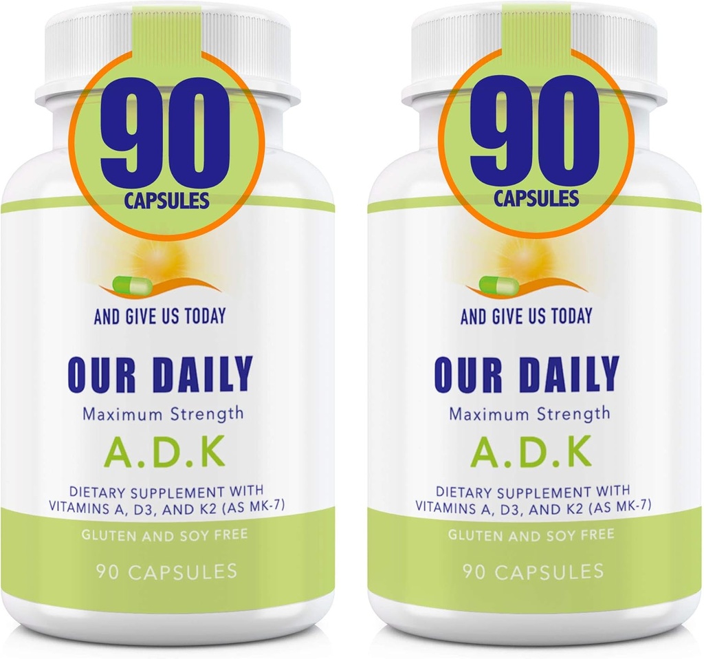 Náš denní Vites ADK dodatek - Vitamin A, D3 & K2 (jako MK7) - Kost, Podpora imunitního systému - Vysoce potentní vitaminy s neGMO složkami - Lepek zdarma, Soy zdarma zeleninové kapsle 180 CT