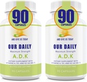 Náš denní Vites ADK dodatek - Vitamin A, D3 & K2 (jako MK7) - Kost, Podpora imunitního systému - Vysoce potentní vitaminy s neGMO složkami - Lepek zdarma, Soy zdarma zeleninové kapsle 180 CT