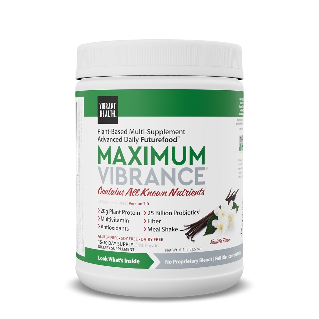 Vibrační zdraví, Maximální Vibrace, Kompletní Vegan Strava Shake s Plant- based Protein, Vanilla Bean, 15 Služebnictví