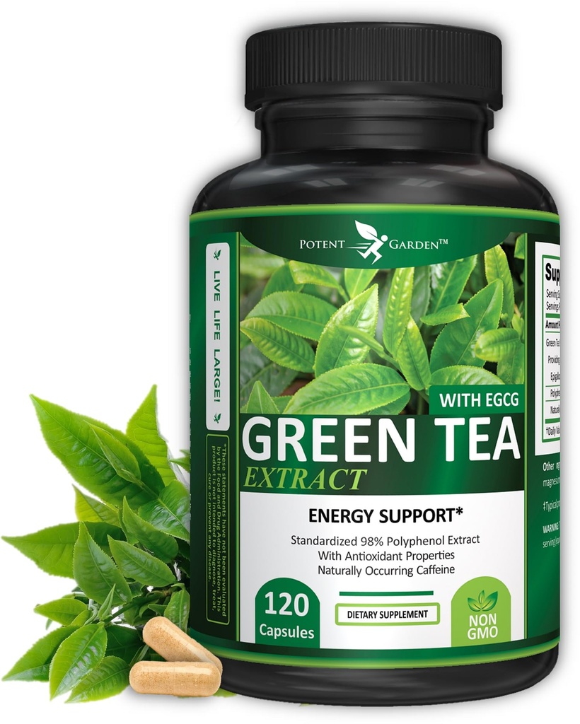 Potent Garden Green Tea Extract s EGCG Natural Energy, Mental Focus, Imunitní podpora, Antioxidant a zdravé srdce Formule, Non- GMO 120 Zelený čaj Extract Kapsle