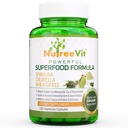 NutreeVit Pure 100% Organic Spirulina + Chlorella + Wheatgrass - Energy Booster, Imunitní podpora, Výkonný Superfood Antioxidant - Veggie Kapsle 124; 500mg