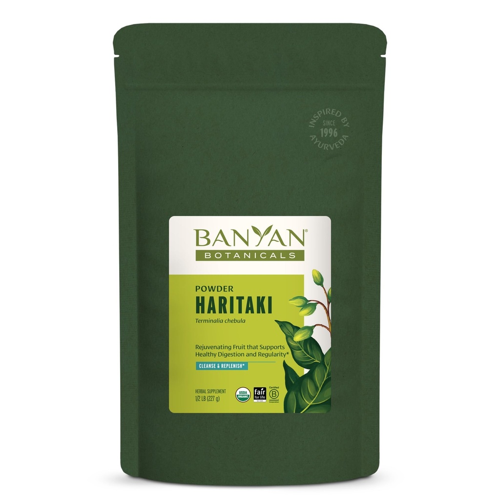 Banyan Botanicals Haritaki Powder - Certified Organic, 1 / 2 Pound - Terminalia chebula - for Detoxification & Omlazení * - Organic, Vegan, Non-GMO, gluten zdarma, Certified Fair for Life Fair Trade
