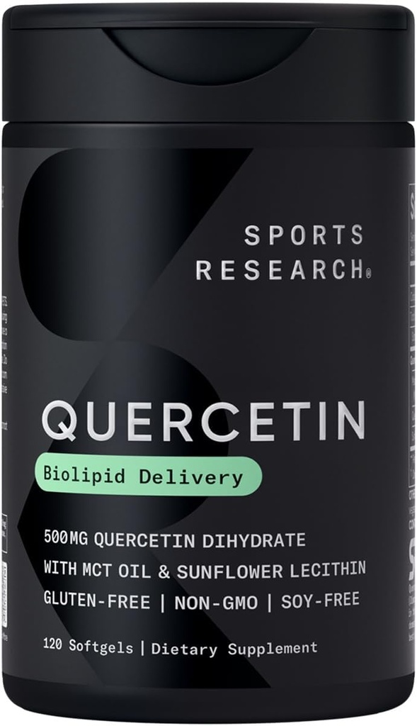 Sport Research Quercetin s kokosem MCT Oil & Slunečnice Lecithin pro lepší absorpci - Podporuje antioxidační aktivitu a imunitní zdraví - Gluten Free & Non- GMO Ověřeno - 120 Tekuté Softgely