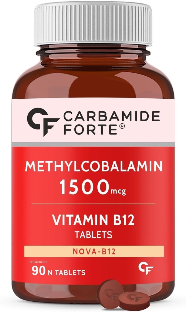 Generický karb- amide Forte Vitamin B12 Tablety 1500mcg -Aktivní forma methylkobalaminu B12 Dodatek pro muže a ženy - 90 Veg Tablety