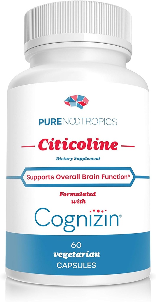 Čisté Nootropics - CDP Cholin (Citicolin) Kapsle 300 mg Kapsle 124; 60 Veg Cap Value Pack 124; Podporuje kognitivní funkce a výkon, paměť, pozornost a zdraví mozku 124; Biologicky dostupný Cognizin
