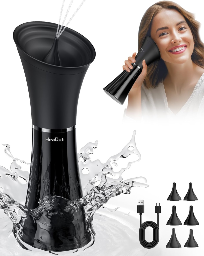 Odstranění uší HeaDot Wax s inteligentní teplotou vody, Čistič sluchu poháněný vodou s 6 tipy, Safe a Effective Odstranění uší Wax Kit se 4 tlakovými úrovněmi - IPX7