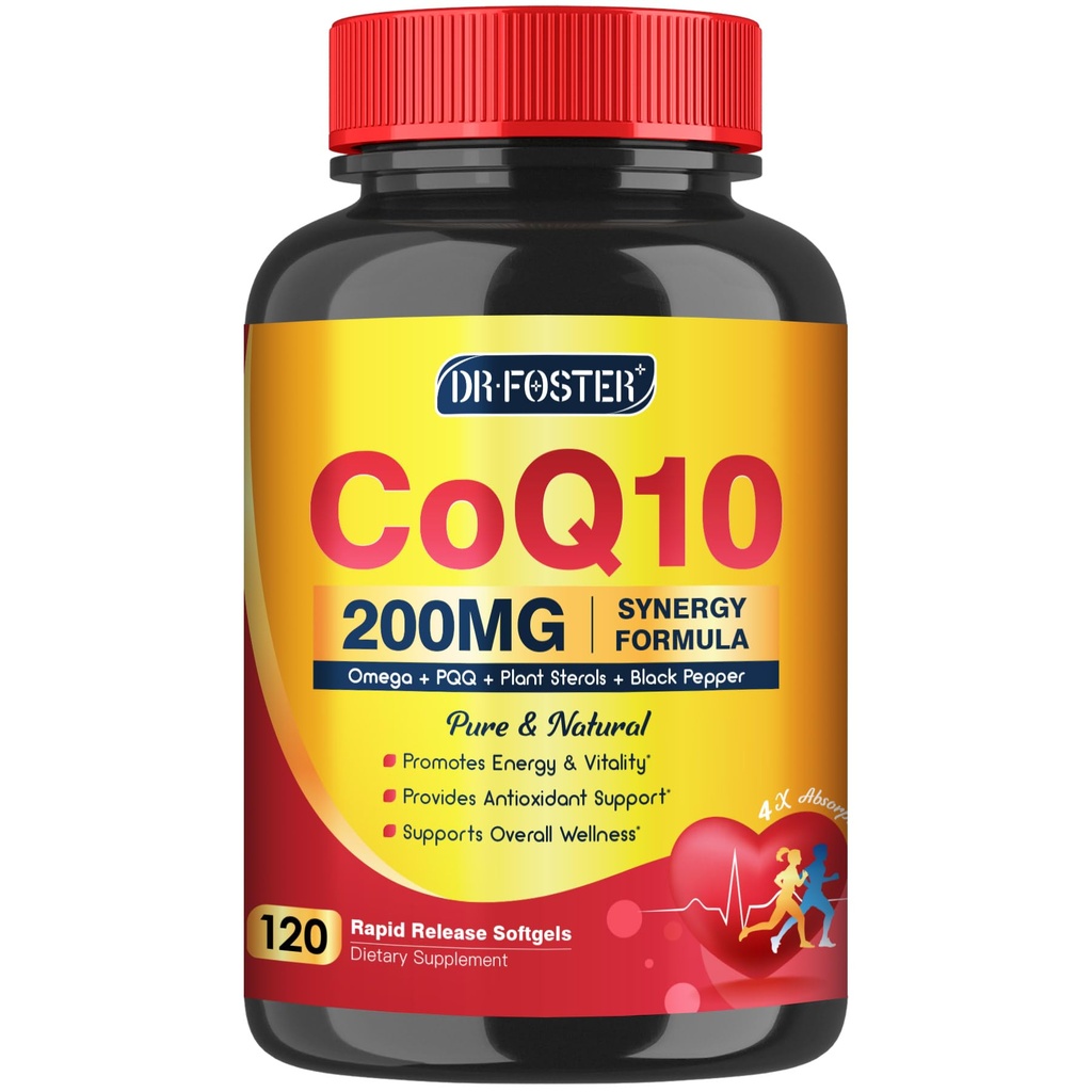CoQ10 200mg Softgels with Vitamin E & Omega 3-6 -9 & PQQ - High Absorption Coenzym Q10 with Bioperine Amend124; Maximum Antioxidant Amend124; Heart Supports & Cellular Energy Production Supplementary 124; 120 Servings