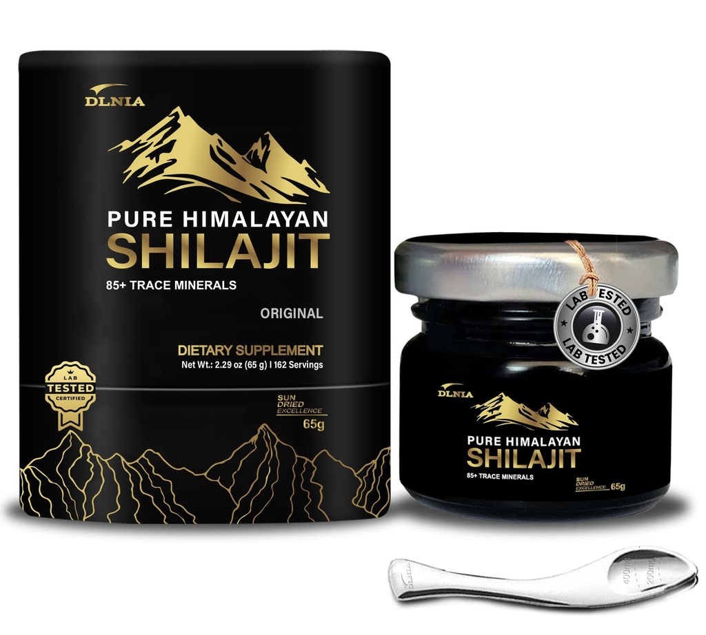 Shilajit Pure Himalayan Organic Shilajit Resin- Gold + Stupeň s 85 + stopové minerály s 75% Fulvic acid, Celková energie a imunitní podpora, Pure Shilajit pro muže a ženy, 65g