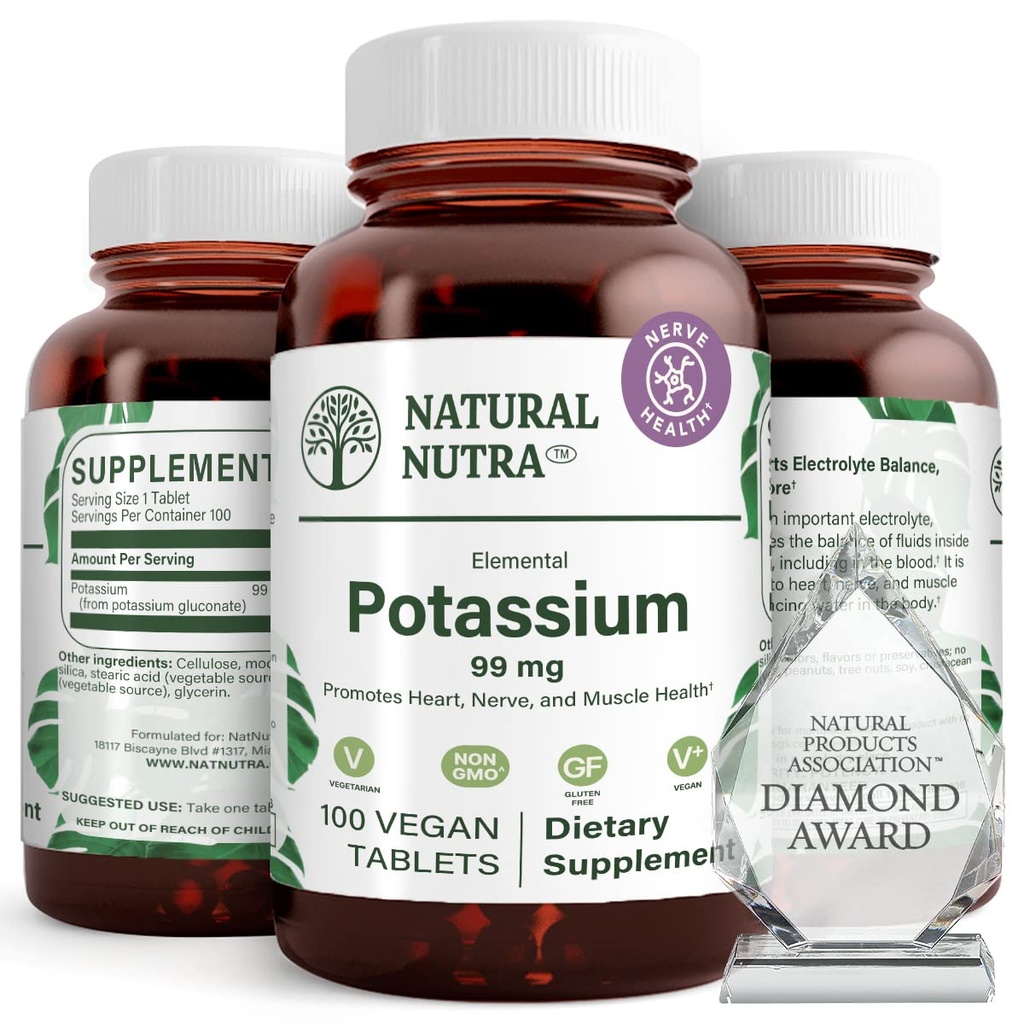 Natural Nutra Elemental Draslík Gluconate 99 mg Dietní dodatek - Promotes Energy, Pomáhá zvýšit nervový systém, Promotes Heart Health, Minerální regulace, Svalová funkce - 100 Veganské tablety