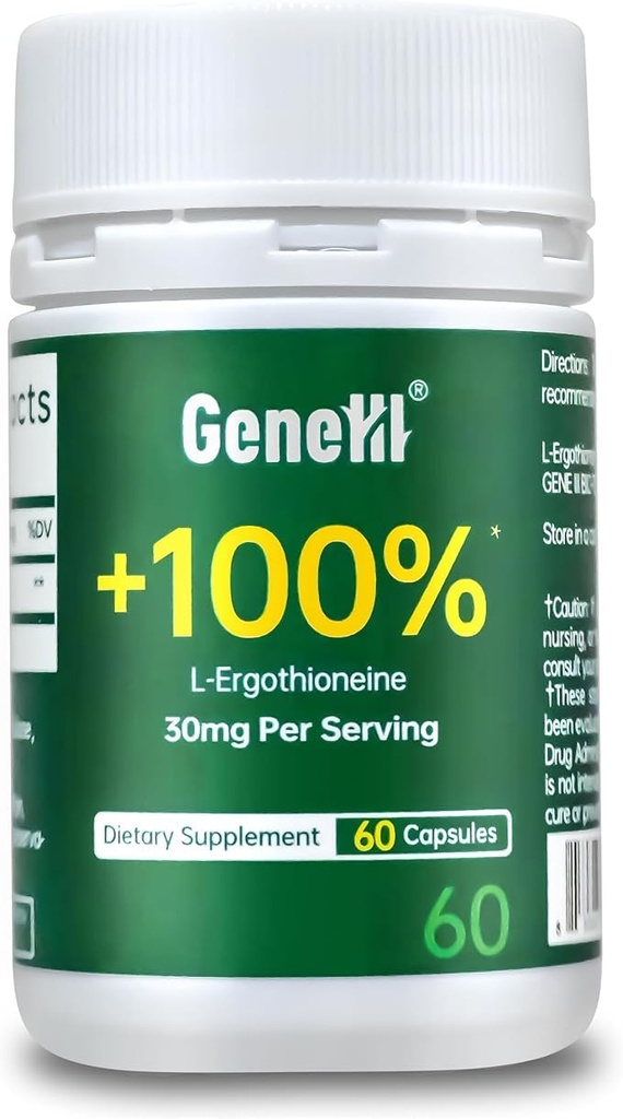L-Ergothioneine dodatek, 30mg (EGT) / Serving, 6X Ergothioneine Houba Extract doplňky Dlouhověkost, Imunitní podpora, Heart Health & Brain dodatek, Lab Tested, Made in USA, 60 Servings