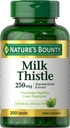 Nature 's Bounty Milk Thistle Kapsle, Tradičně používané pro zdraví jater, Bylinný dodatek, 250 mg na servírování, 200 Počet