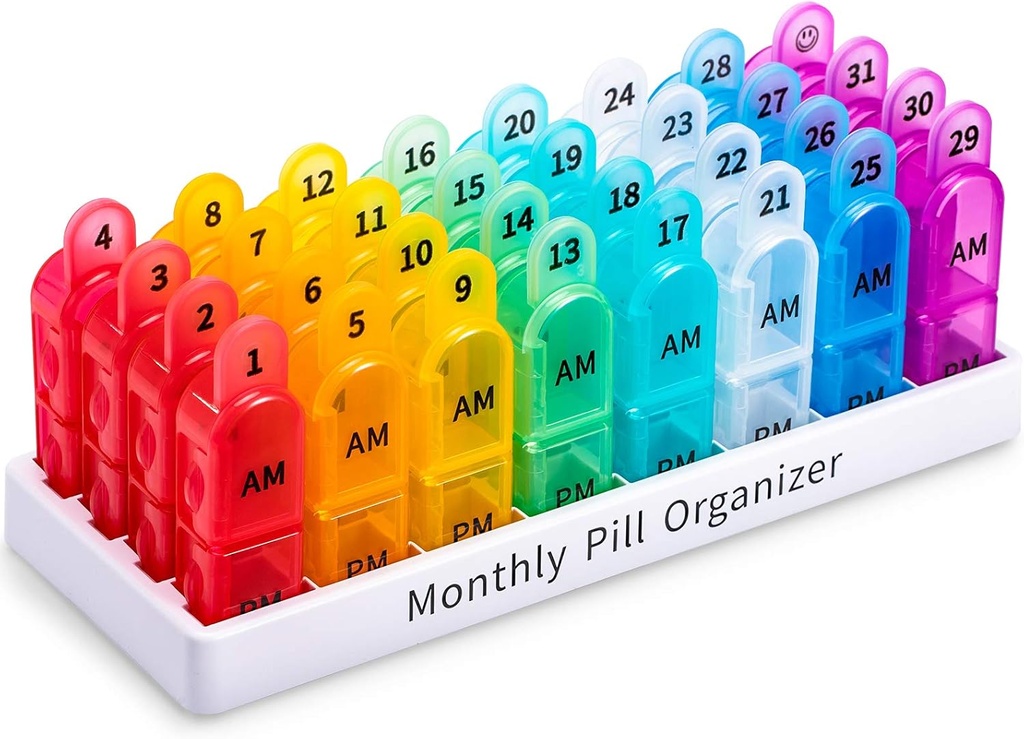 Pill Organizátor Měsíční 2 krát denně, 30 Den Pill Organizátor AM PM, Jeden měsíc Pill Box Pořadatel s unikátním Handle Design, 31 Den cestování Midicine Pill Pouzdra držet na vitamín, doplňky a léky