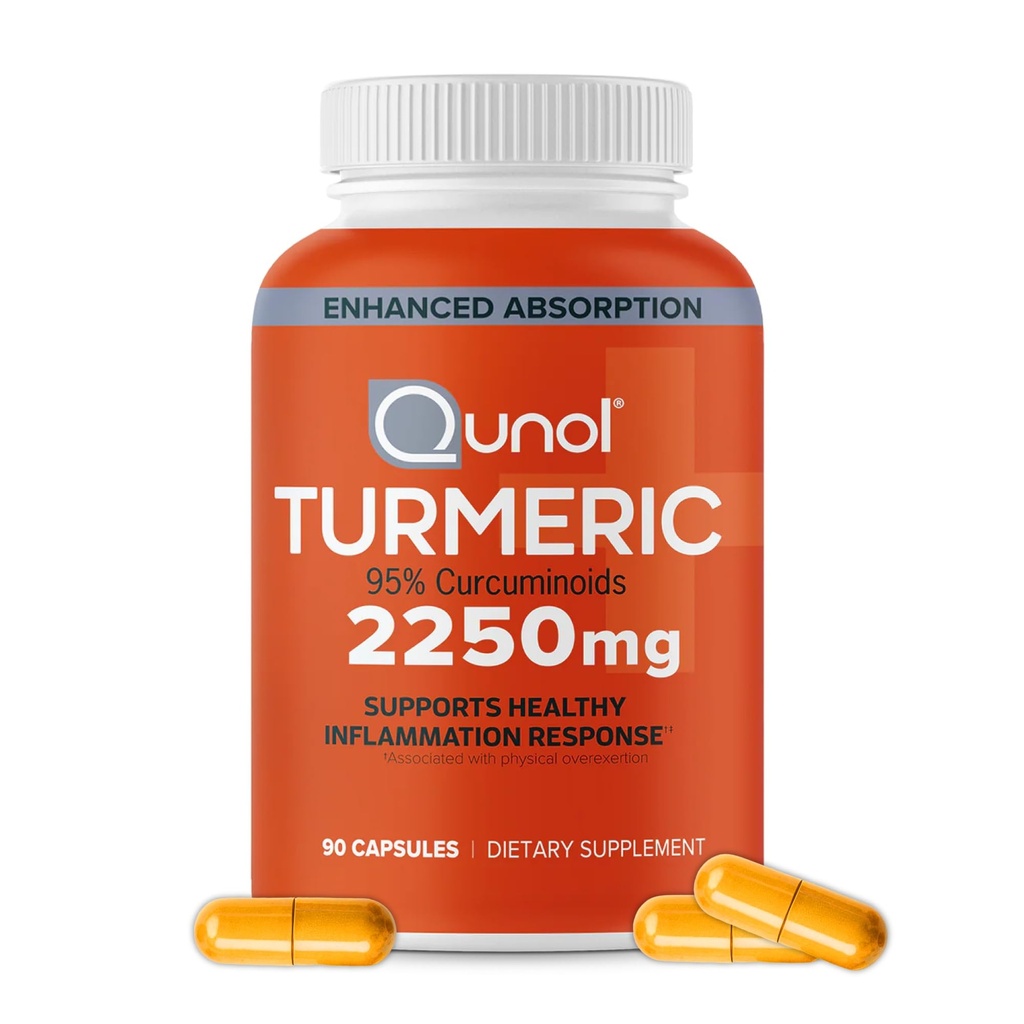 Qunol kurkumin s černým pepřem, 2250mg kurkumový extrakt s 95% kurkuminoidy, extra síla kurkuma dodatek, zvýšená absorpce, společná podpora dodatek, 90 Vegetariánské kapsle