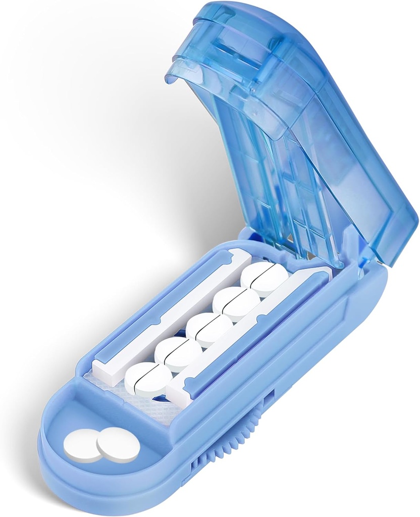 DUBSTAR Pill Cutter Splitter pro malé a malé pilulky, vícenásobné pilulky pro malé nebo velké pilulky, Nastavitelný Pill Splitter s uzavíracím zařízením a čepelí pro více tablet (Bale Blue)