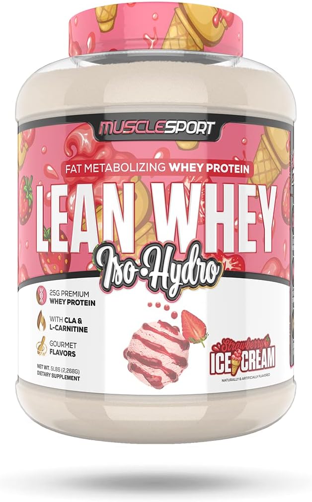 Musclesport Lean Whey Revolution ™ Protein Powder - Syrovátkový proteinový izolát - Nízká kalorie, Nízký karb, Nízké tuky, Neuvěřitelné chuťovky - 25g protein per Scoop - 5lb Jahodový krém