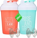 [2 Pack] 20- Ounce Shaker Lahvička s motivačními citáty (Coral & Mint) CLAN124; Protein Shaker Lahvička s míchačkami CLAN124; Milender Shaker Lahvička pro proteinové směsi Pack je BPA zdarma a myčka nádobí bezpečné
