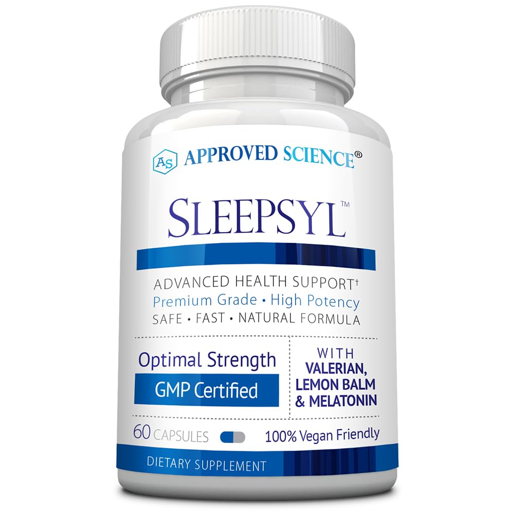 Schválený vědecký Sleepsyl - Sleep Supplement - Valerian Root, Lemon Balm, Melatonin, Heřmánek, L- Ornithin - Vegan, 60 Kapsle